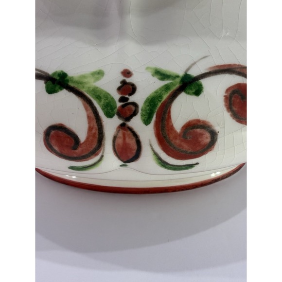 Vintage Hand Painted Soup Tureen with Lid Red Green Scroll Floral Made In Italy - Picture 2 of 9